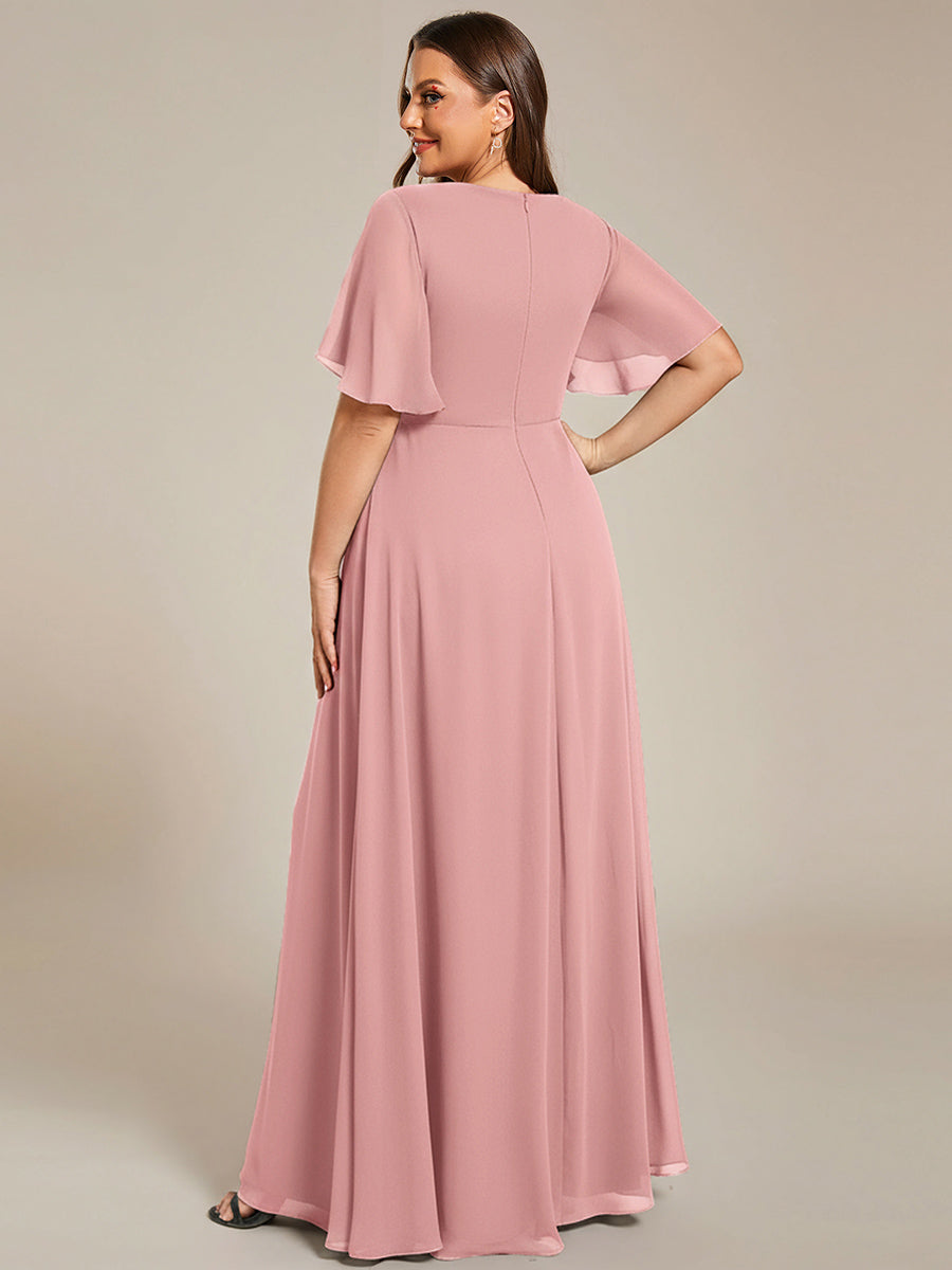 pretty IVYROSE|Plus Size Floral Applique Short Sleeve A-Line Chiffon Formal Evening Dress