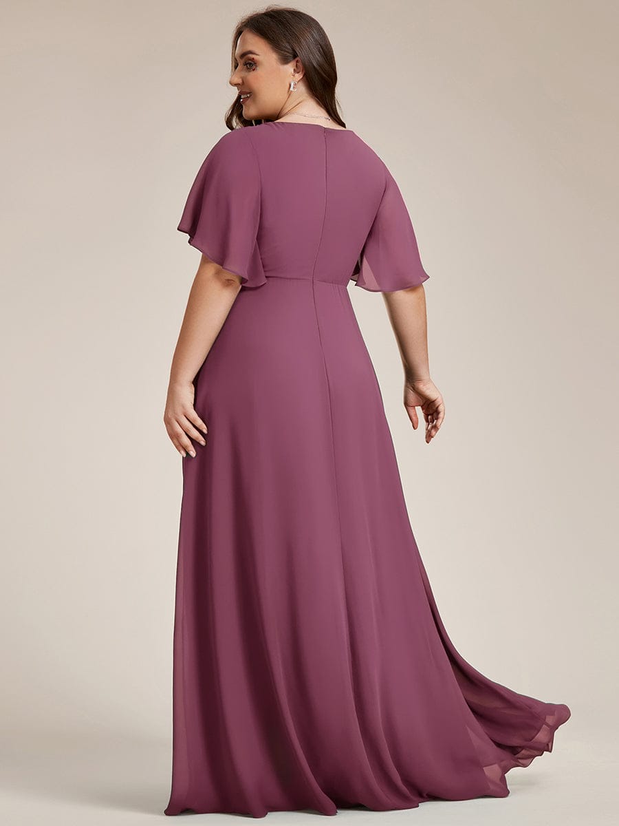 pretty IVYROSE|Plus Size Floral Applique Short Sleeve A-Line Chiffon Formal Evening Dress