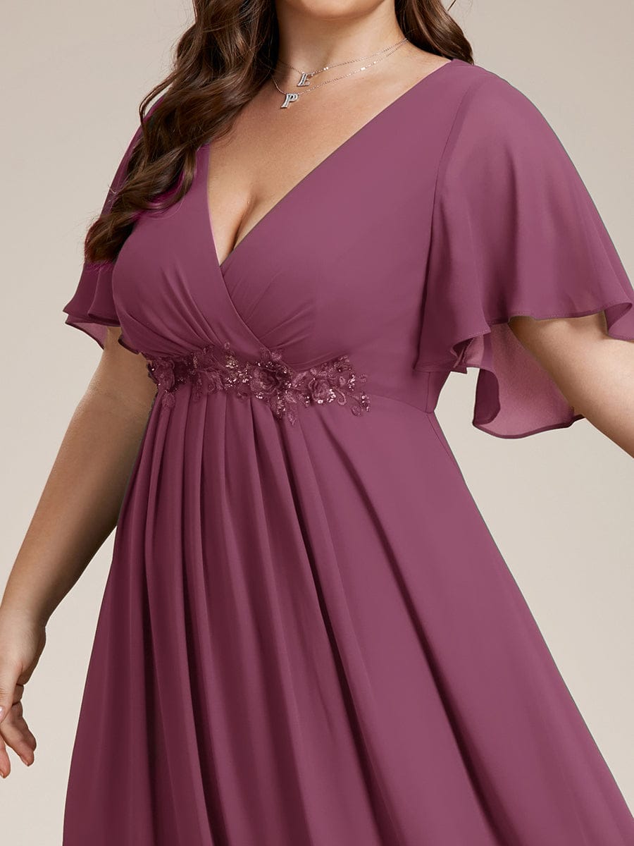 pretty IVYROSE|Plus Size Floral Applique Short Sleeve A-Line Chiffon Formal Evening Dress