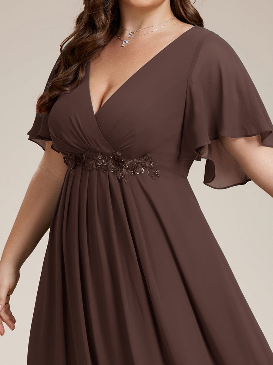 pretty IVYROSE|Plus Size Floral Applique Short Sleeve A-Line Chiffon Formal Evening Dress