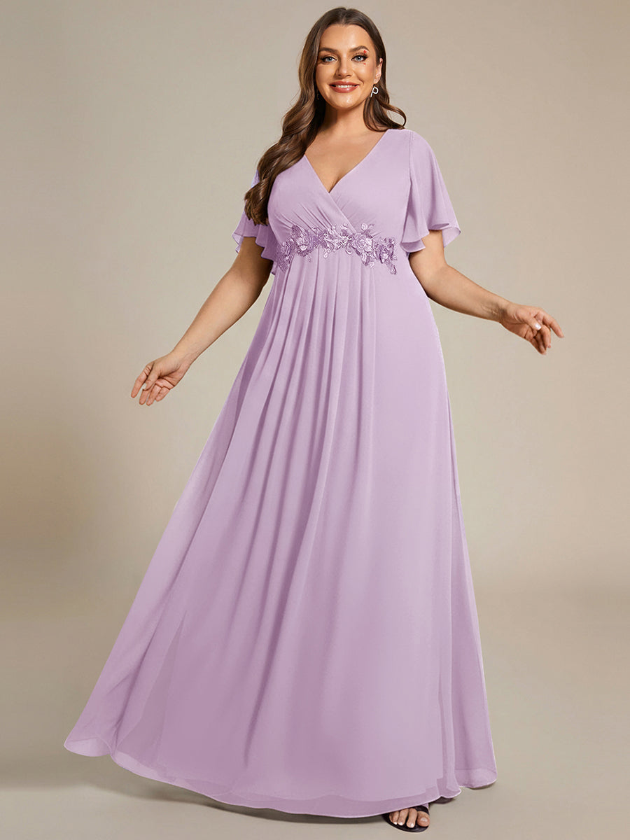 pretty IVYROSE|Plus Size Floral Applique Short Sleeve A-Line Chiffon Formal Evening Dress