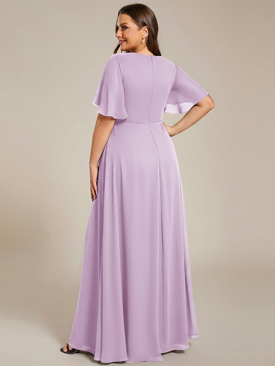 pretty IVYROSE|Plus Size Floral Applique Short Sleeve A-Line Chiffon Formal Evening Dress