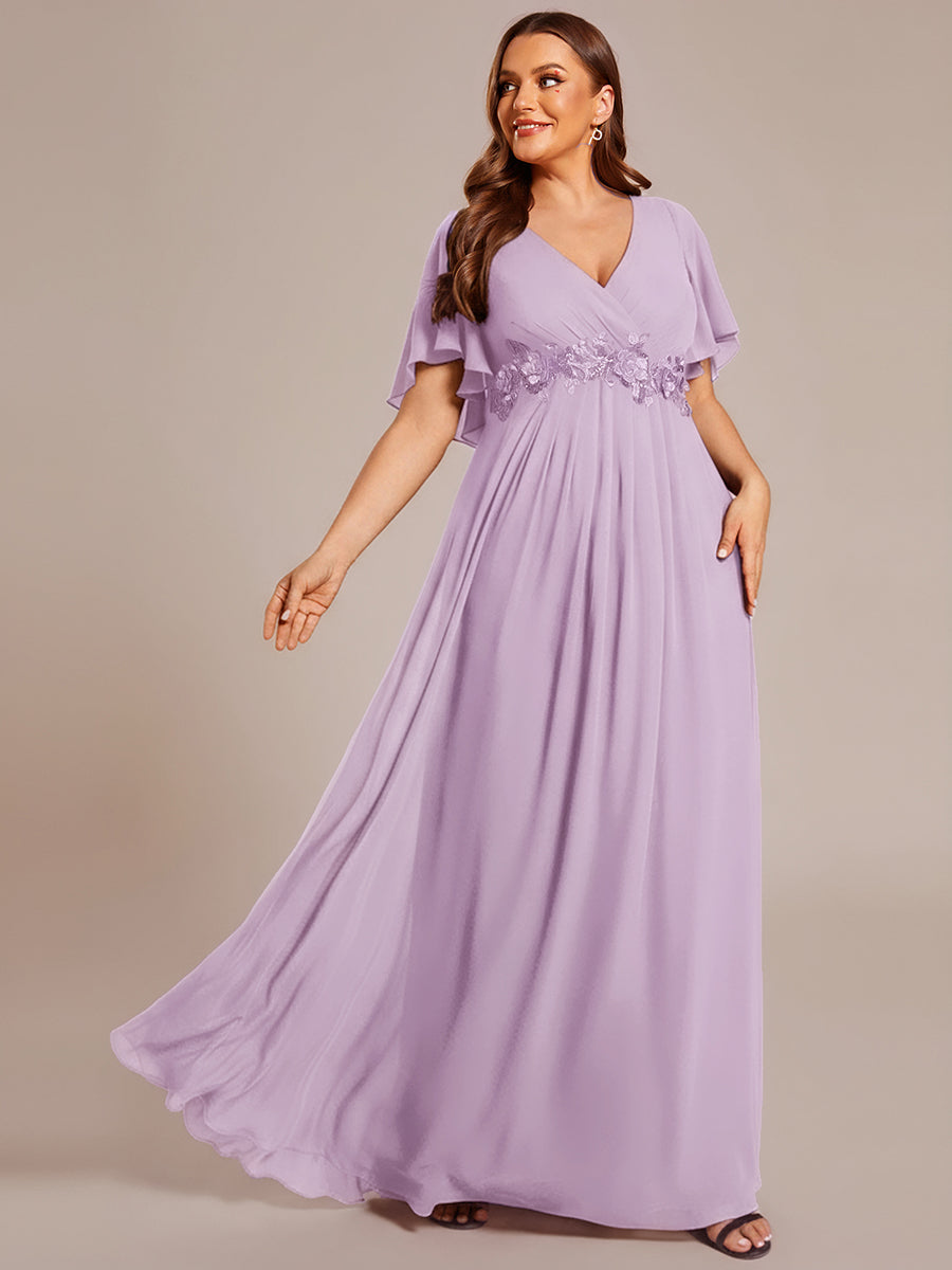 pretty IVYROSE|Plus Size Floral Applique Short Sleeve A-Line Chiffon Formal Evening Dress