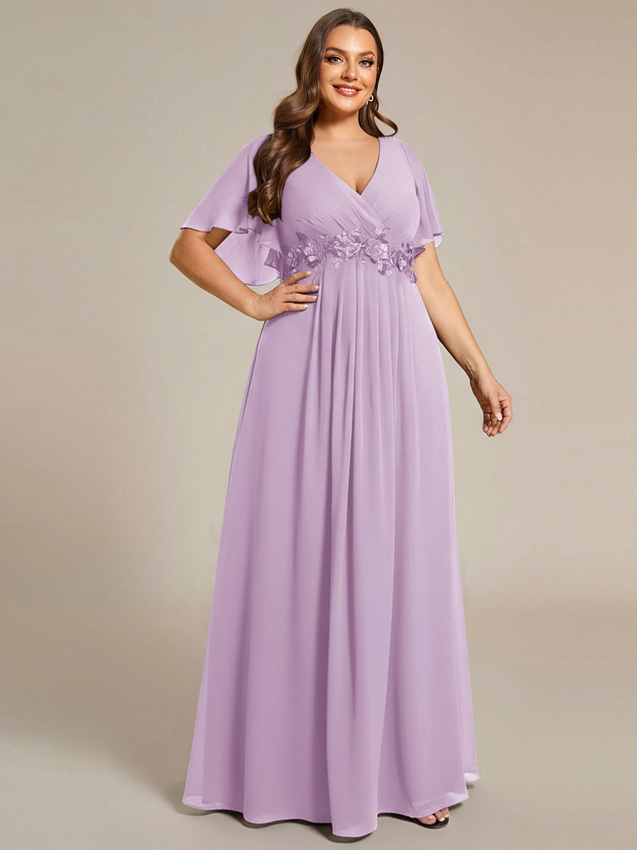 pretty IVYROSE|Plus Size Floral Applique Short Sleeve A-Line Chiffon Formal Evening Dress