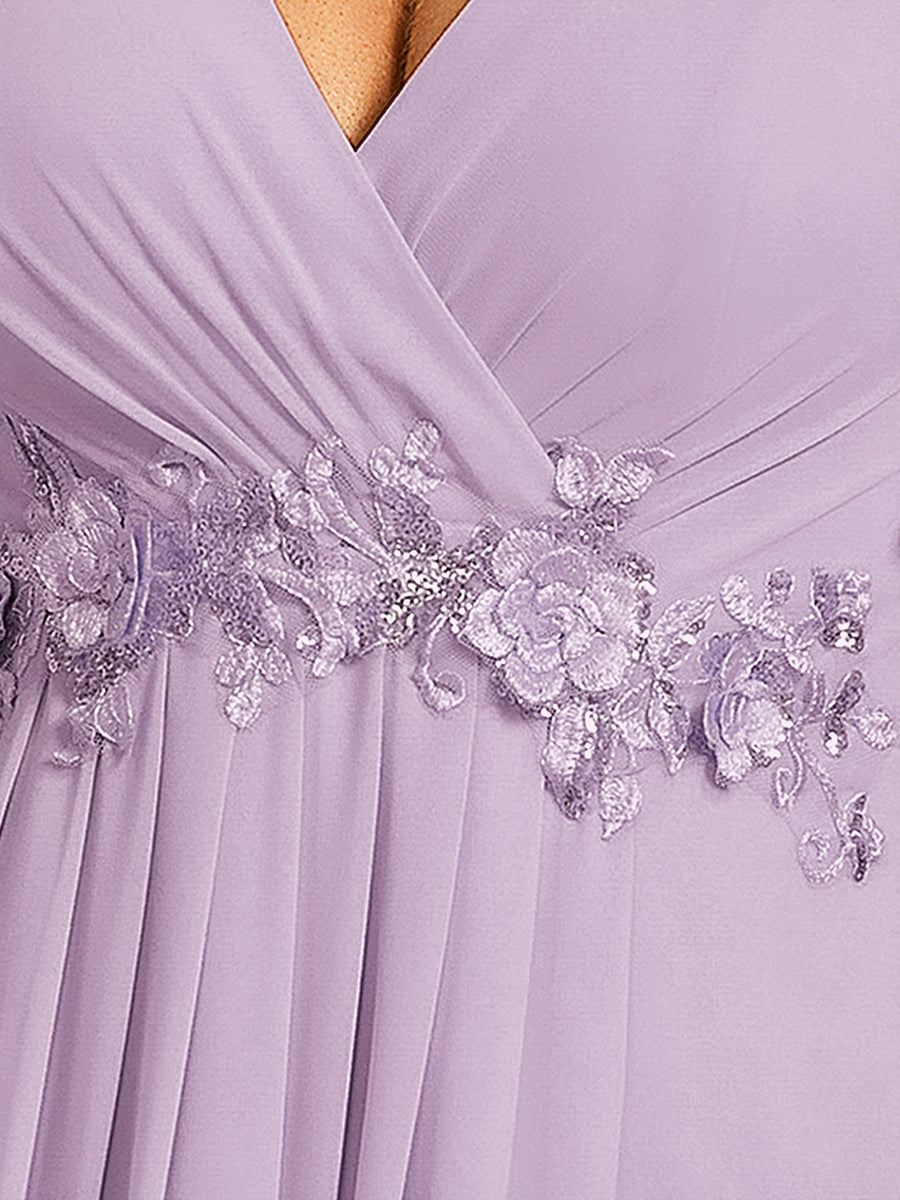 pretty IVYROSE|Plus Size Floral Applique Short Sleeve A-Line Chiffon Formal Evening Dress