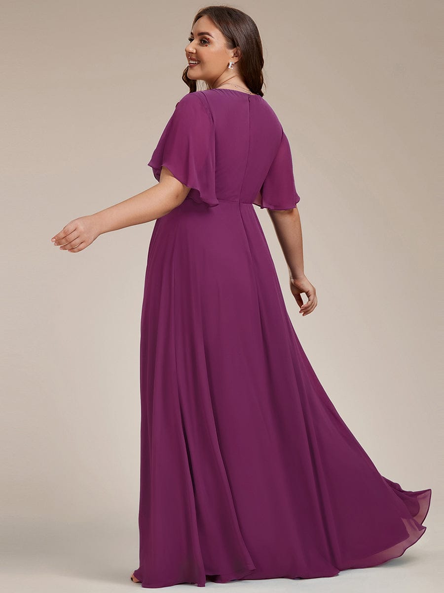 pretty IVYROSE|Plus Size Floral Applique Short Sleeve A-Line Chiffon Formal Evening Dress