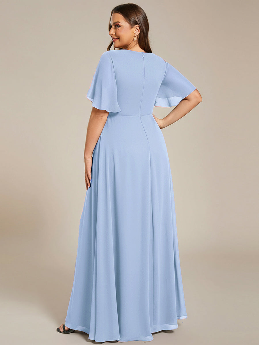 pretty IVYROSE|Plus Size Floral Applique Short Sleeve A-Line Chiffon Formal Evening Dress