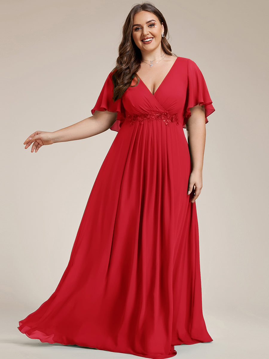 pretty IVYROSE|Plus Size Floral Applique Short Sleeve A-Line Chiffon Formal Evening Dress