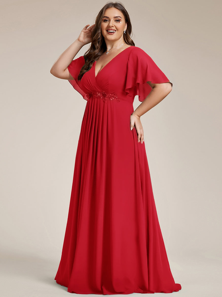 pretty IVYROSE|Plus Size Floral Applique Short Sleeve A-Line Chiffon Formal Evening Dress