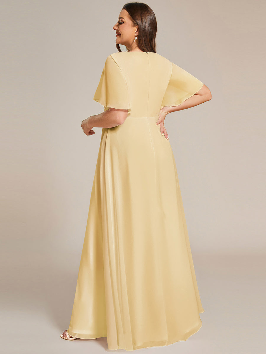 pretty IVYROSE|Plus Size Floral Applique Short Sleeve A-Line Chiffon Formal Evening Dress