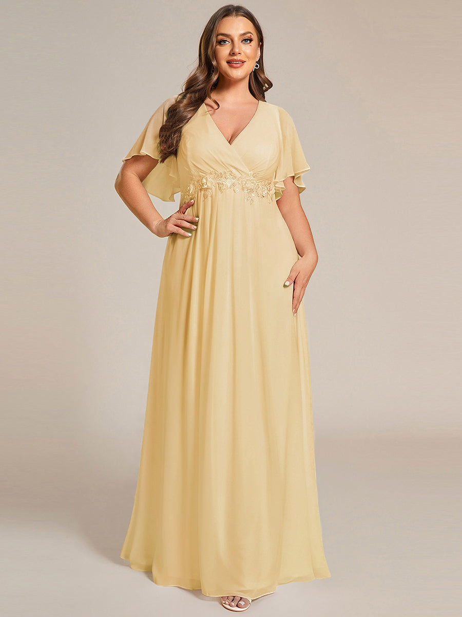 pretty IVYROSE|Plus Size Floral Applique Short Sleeve A-Line Chiffon Formal Evening Dress