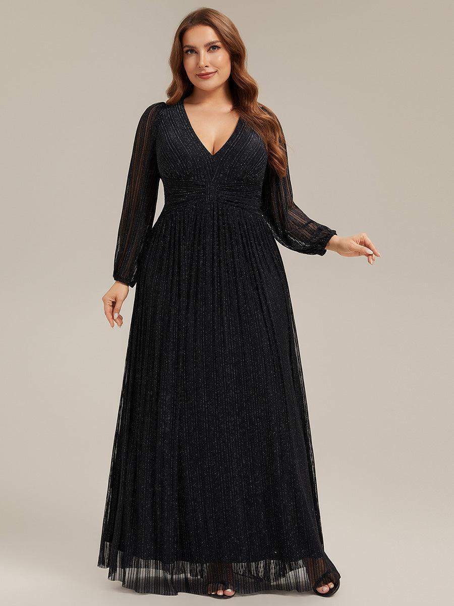 pretty BRYM|Plus Size Dazzling Empire Waist See-Through Long Sleeves A-Line Evening Dress