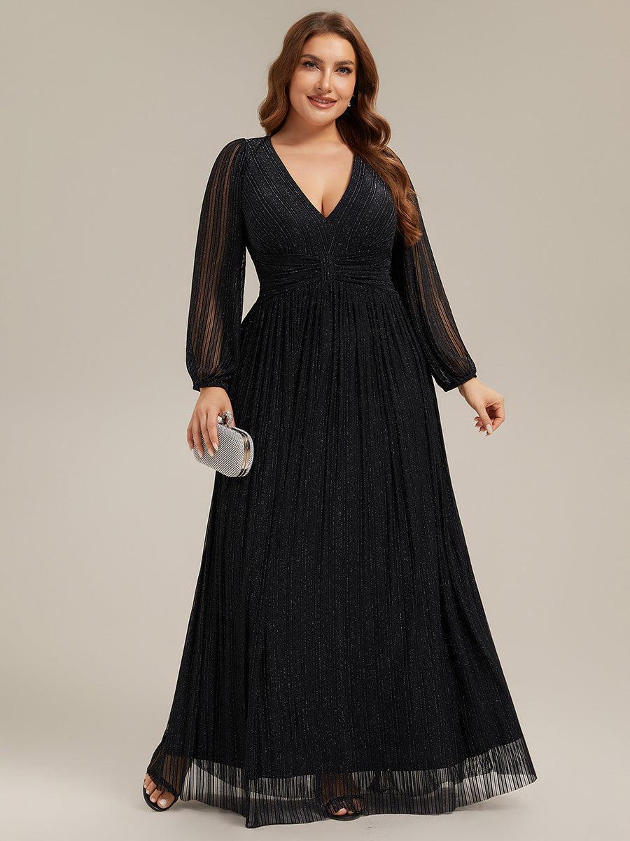 pretty BRYM|Plus Size Dazzling Empire Waist See-Through Long Sleeves A-Line Evening Dress