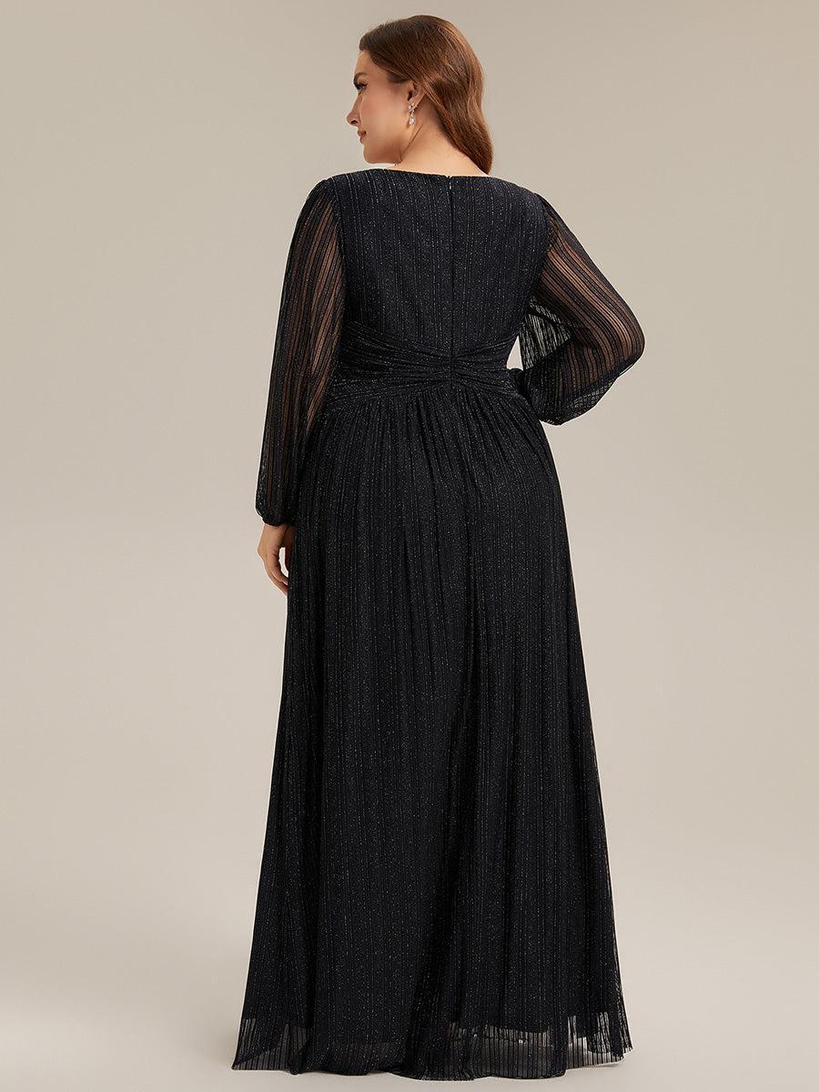 pretty BRYM|Plus Size Dazzling Empire Waist See-Through Long Sleeves A-Line Evening Dress
