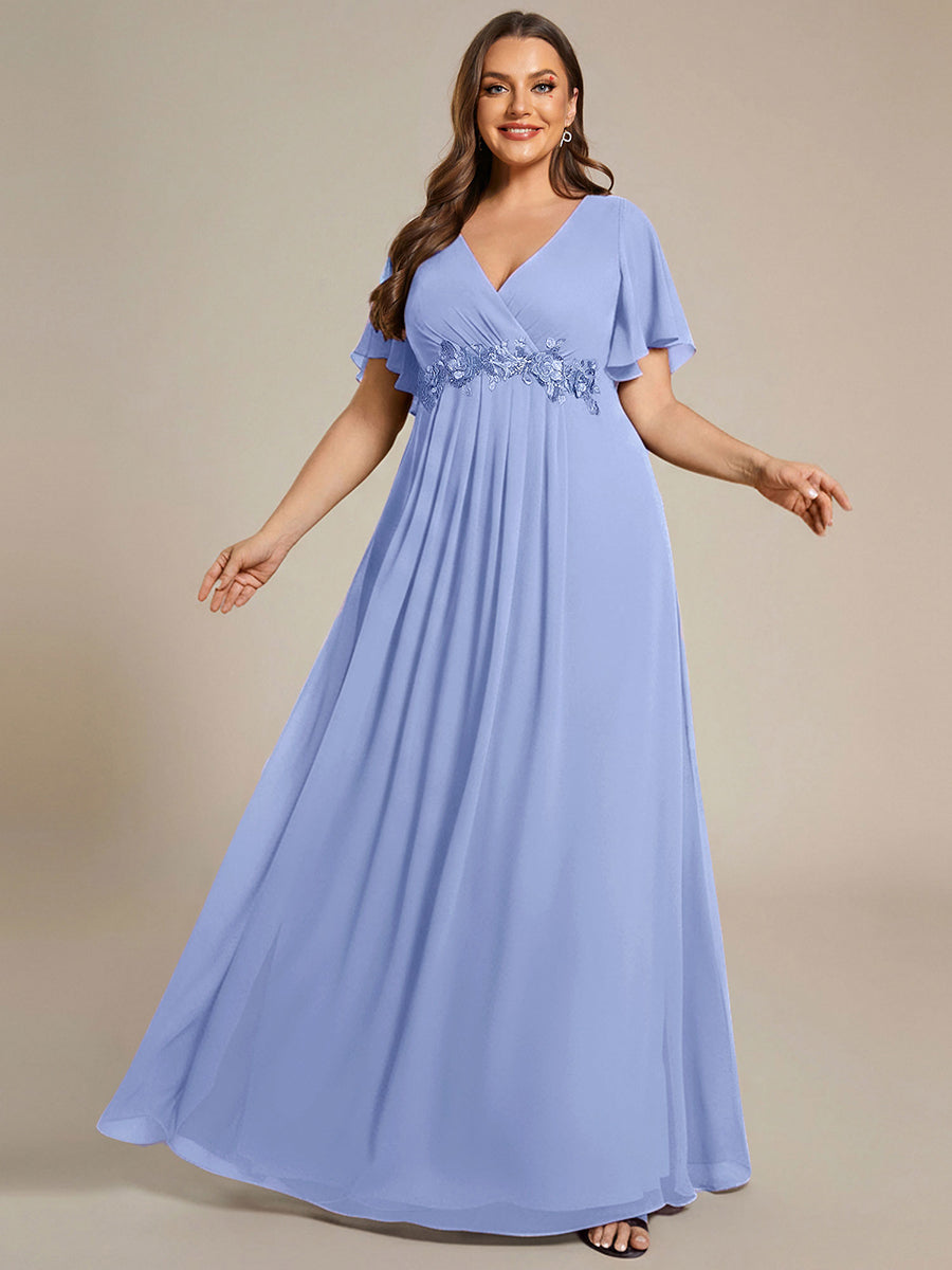 pretty IVYROSE|Plus Size Floral Applique Short Sleeve A-Line Chiffon Formal Evening Dress