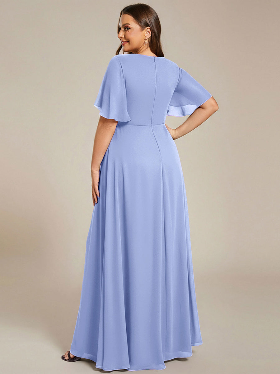 pretty IVYROSE|Plus Size Floral Applique Short Sleeve A-Line Chiffon Formal Evening Dress