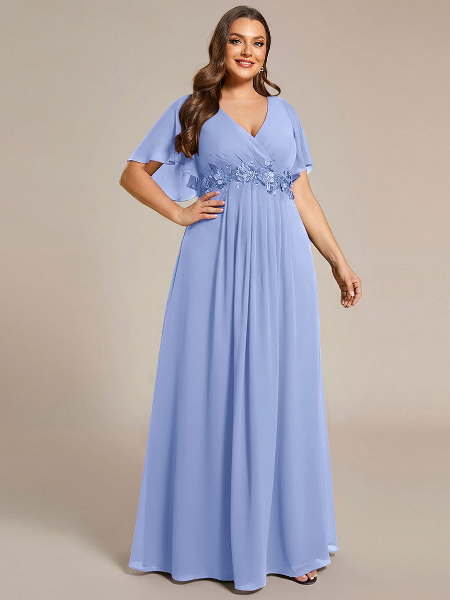 pretty IVYROSE|Plus Size Floral Applique Short Sleeve A-Line Chiffon Formal Evening Dress