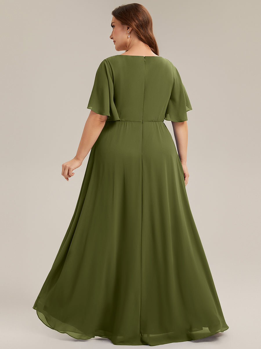 pretty IVYROSE|Plus Size Floral Applique Short Sleeve A-Line Chiffon Formal Evening Dress
