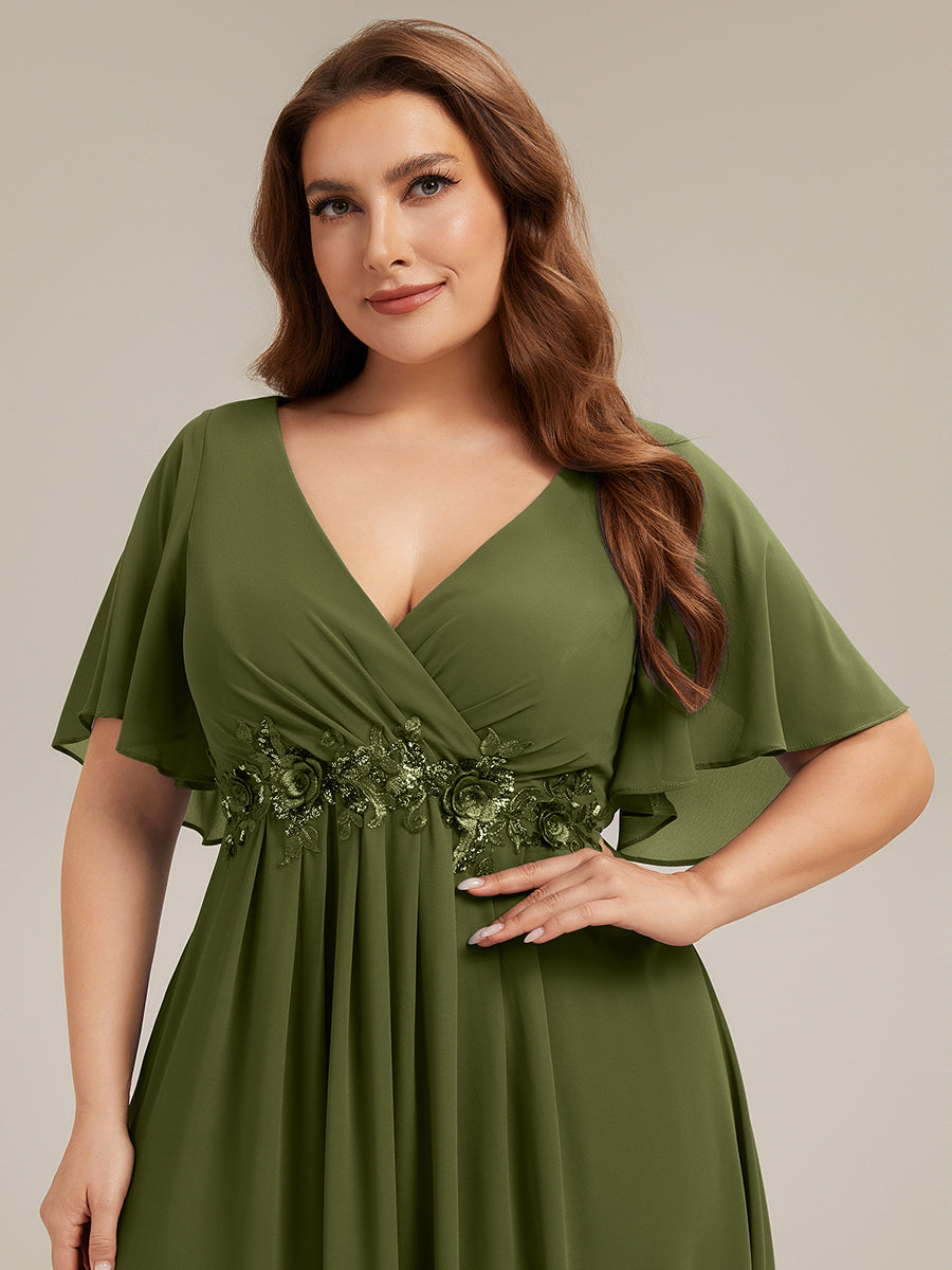 pretty IVYROSE|Plus Size Floral Applique Short Sleeve A-Line Chiffon Formal Evening Dress
