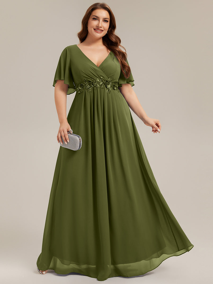 pretty IVYROSE|Plus Size Floral Applique Short Sleeve A-Line Chiffon Formal Evening Dress