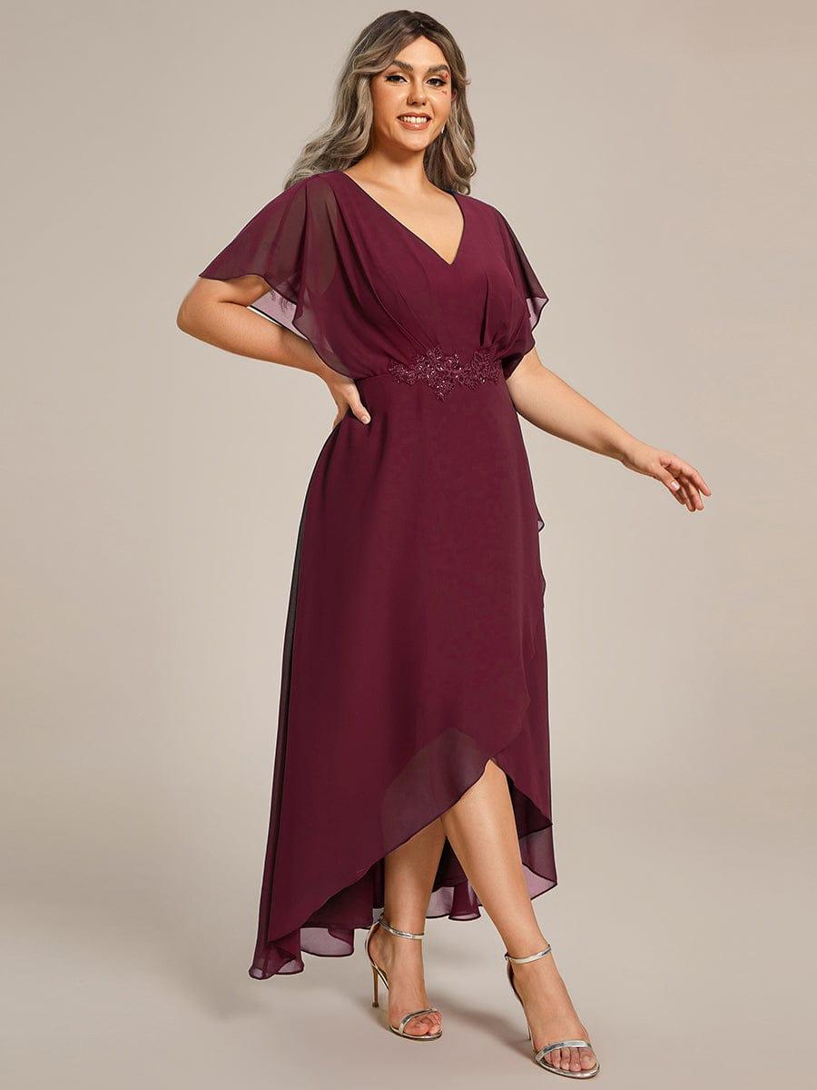 pretty LILAS|Plus Size Chiffon Midi A-Line Ruffle Sleeves Bridesmaid Dress