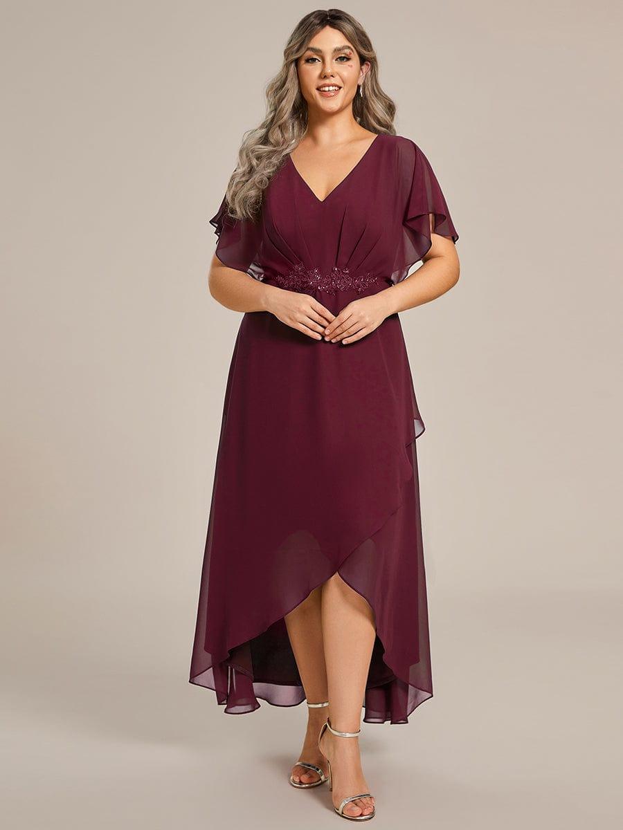 pretty LILAS|Plus Size Chiffon Midi A-Line Ruffle Sleeves Bridesmaid Dress