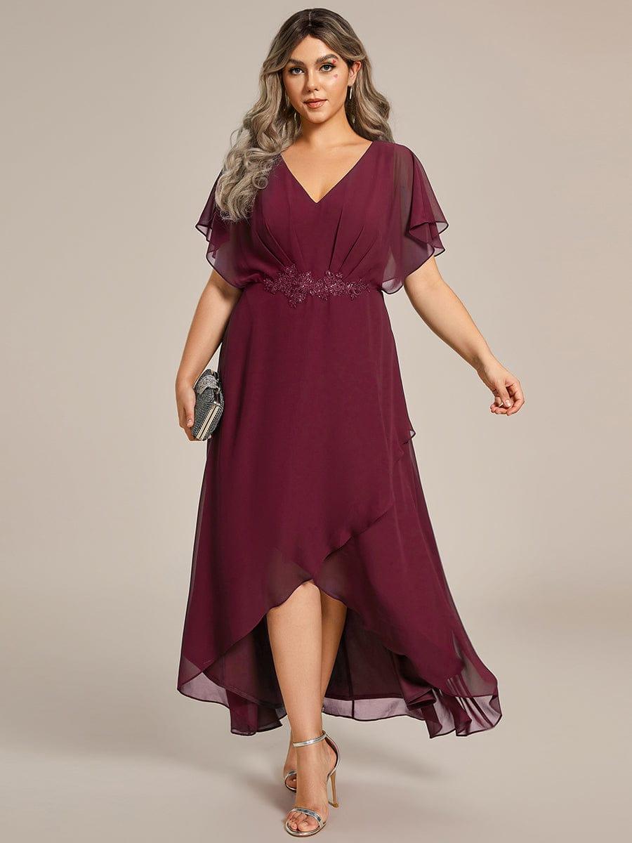 pretty LILAS|Plus Size Chiffon Midi A-Line Ruffle Sleeves Bridesmaid Dress