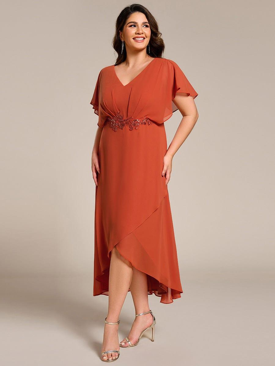 pretty LILAS|Plus Size Chiffon Midi A-Line Ruffle Sleeves Bridesmaid Dress