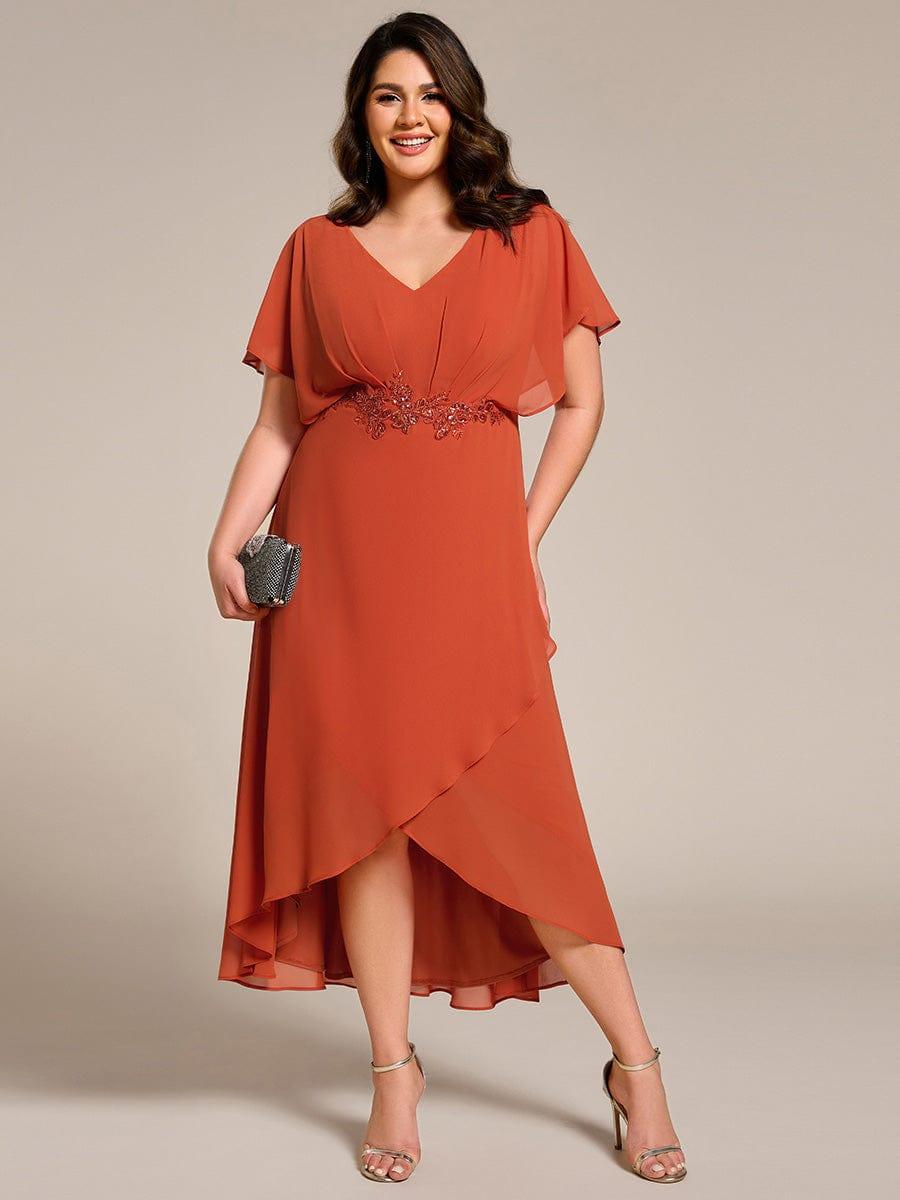 pretty LILAS|Plus Size Chiffon Midi A-Line Ruffle Sleeves Bridesmaid Dress
