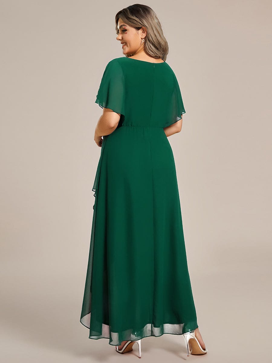 pretty LILAS|Plus Size Chiffon Midi A-Line Ruffle Sleeves Bridesmaid Dress