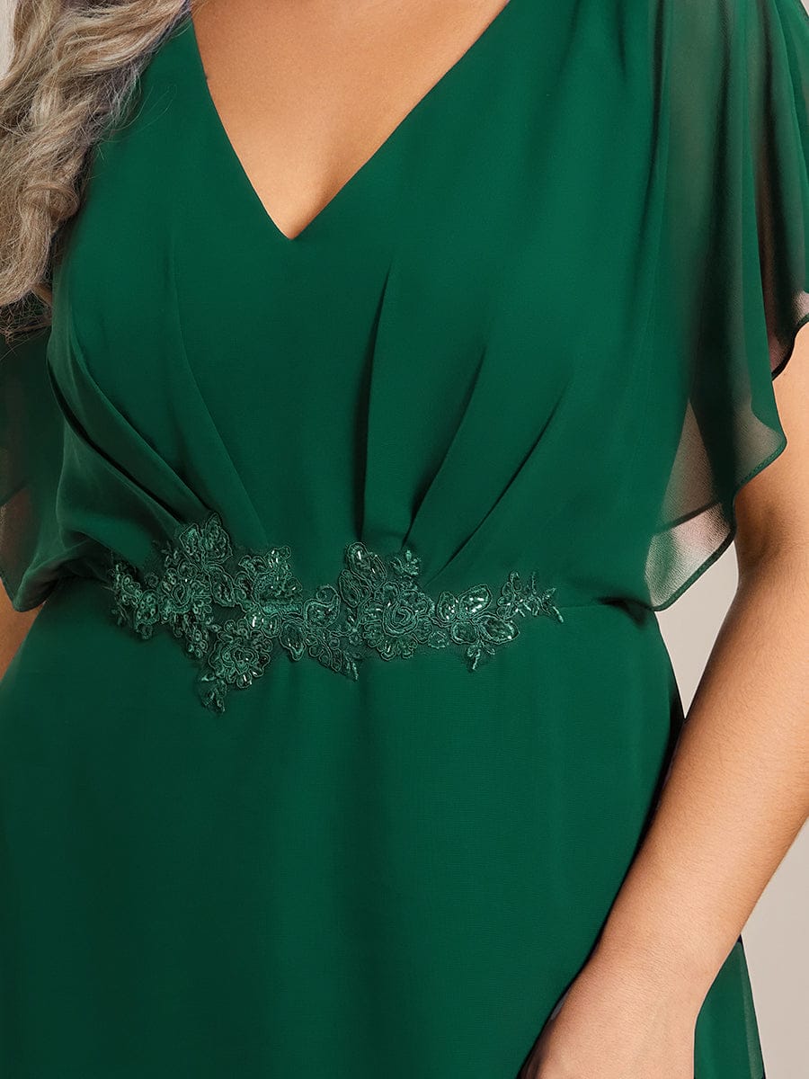 pretty LILAS|Plus Size Chiffon Midi A-Line Ruffle Sleeves Bridesmaid Dress