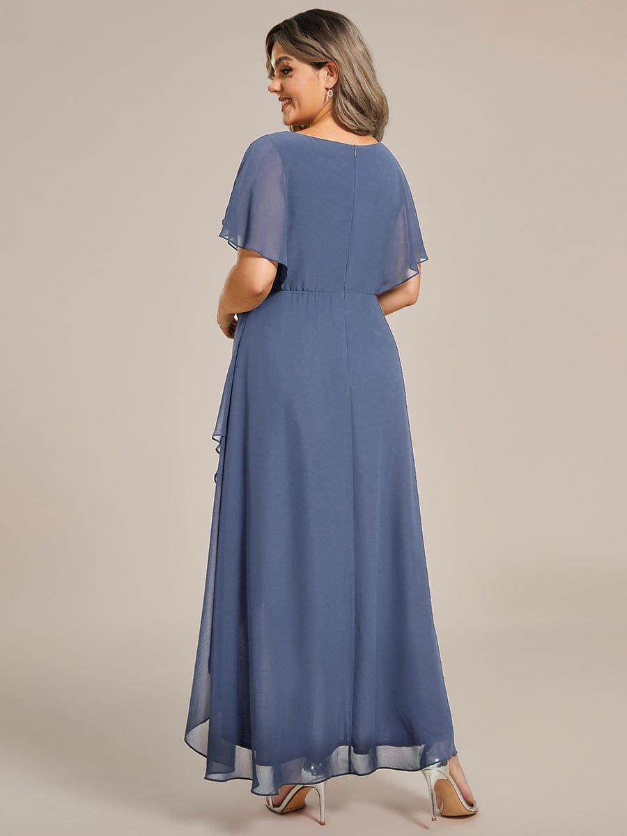 pretty LILAS|Plus Size Chiffon Midi A-Line Ruffle Sleeves Bridesmaid Dress