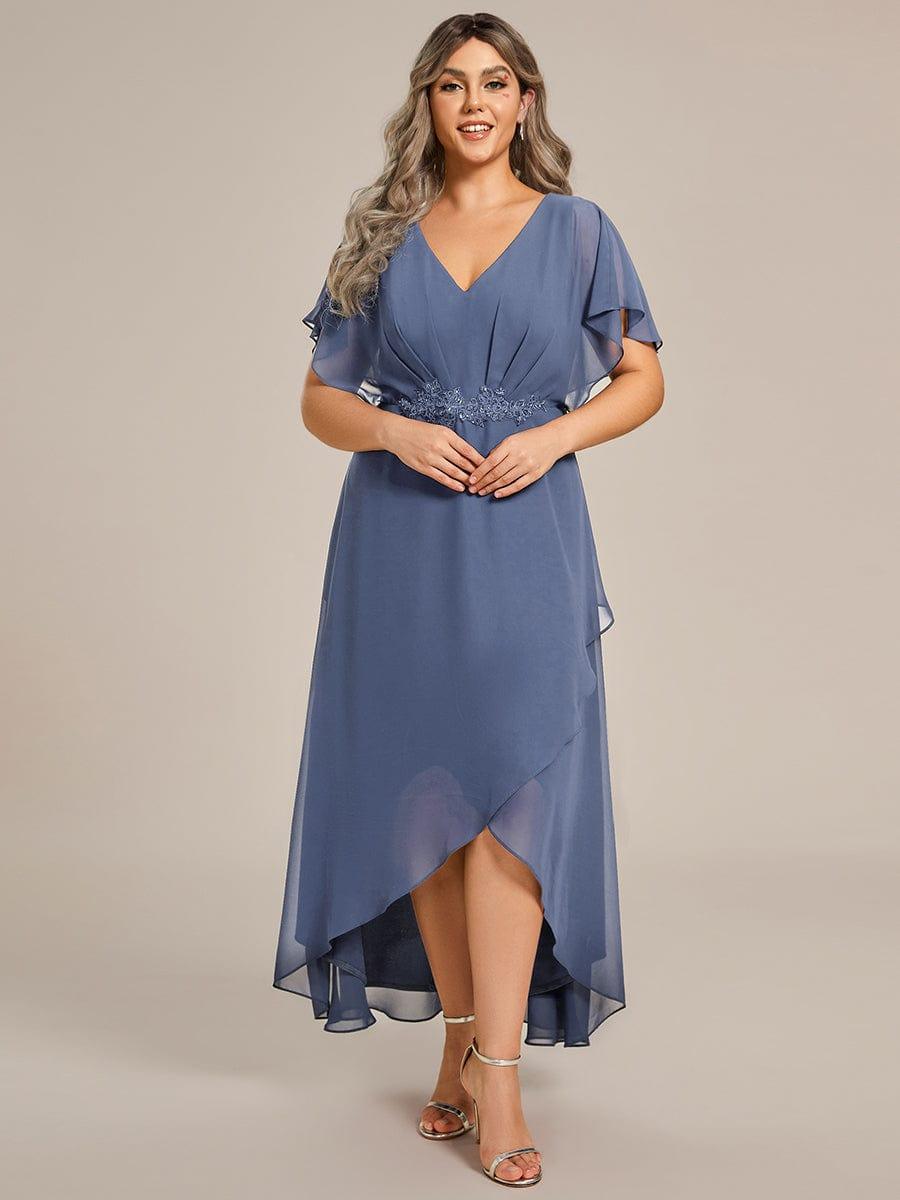 pretty LILAS|Plus Size Chiffon Midi A-Line Ruffle Sleeves Bridesmaid Dress