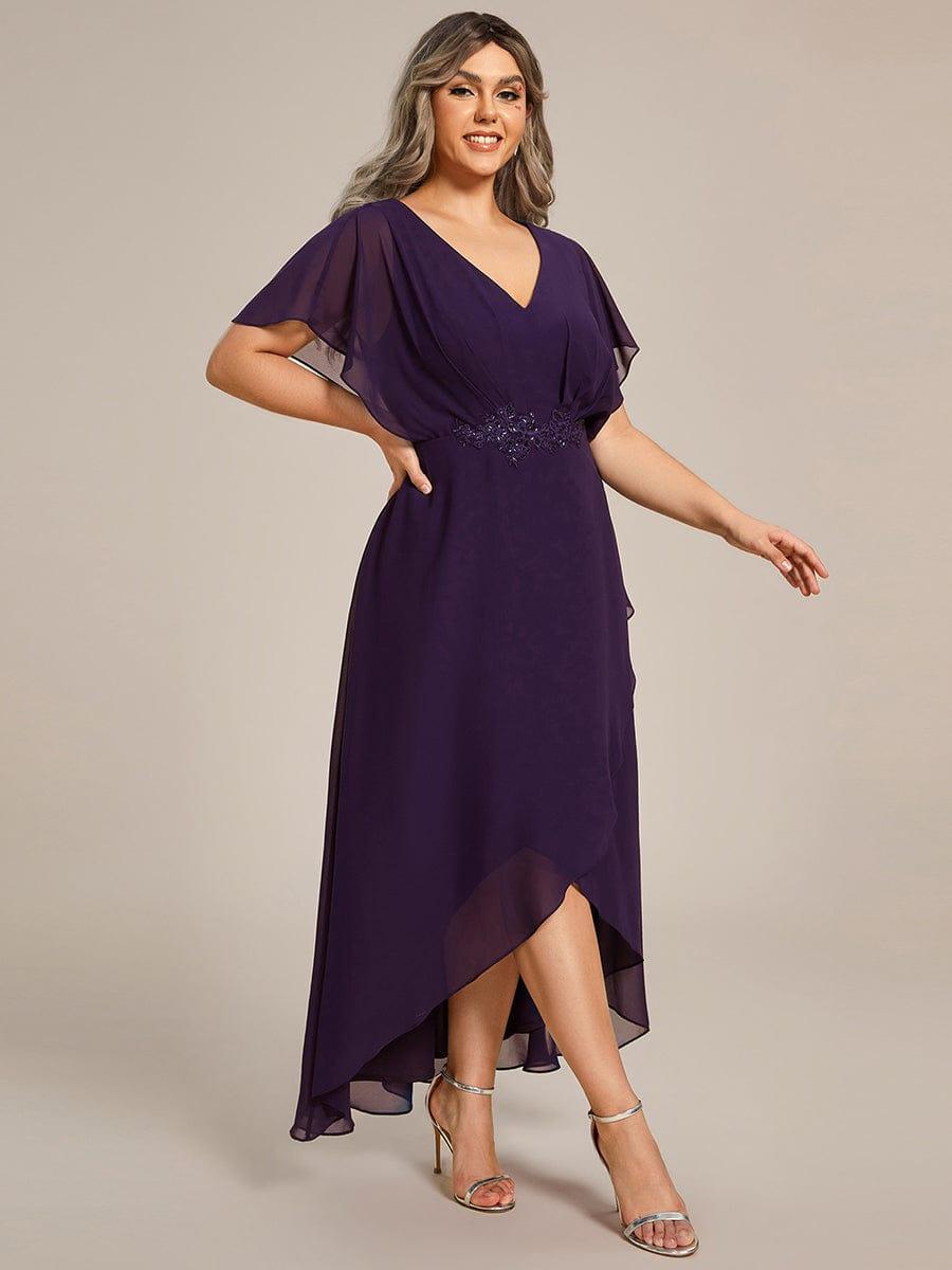 pretty LILAS|Plus Size Chiffon Midi A-Line Ruffle Sleeves Bridesmaid Dress