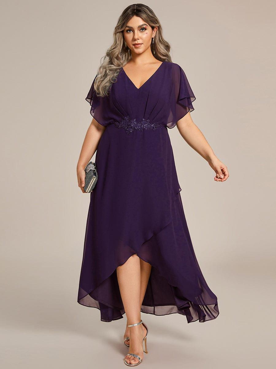 pretty LILAS|Plus Size Chiffon Midi A-Line Ruffle Sleeves Bridesmaid Dress