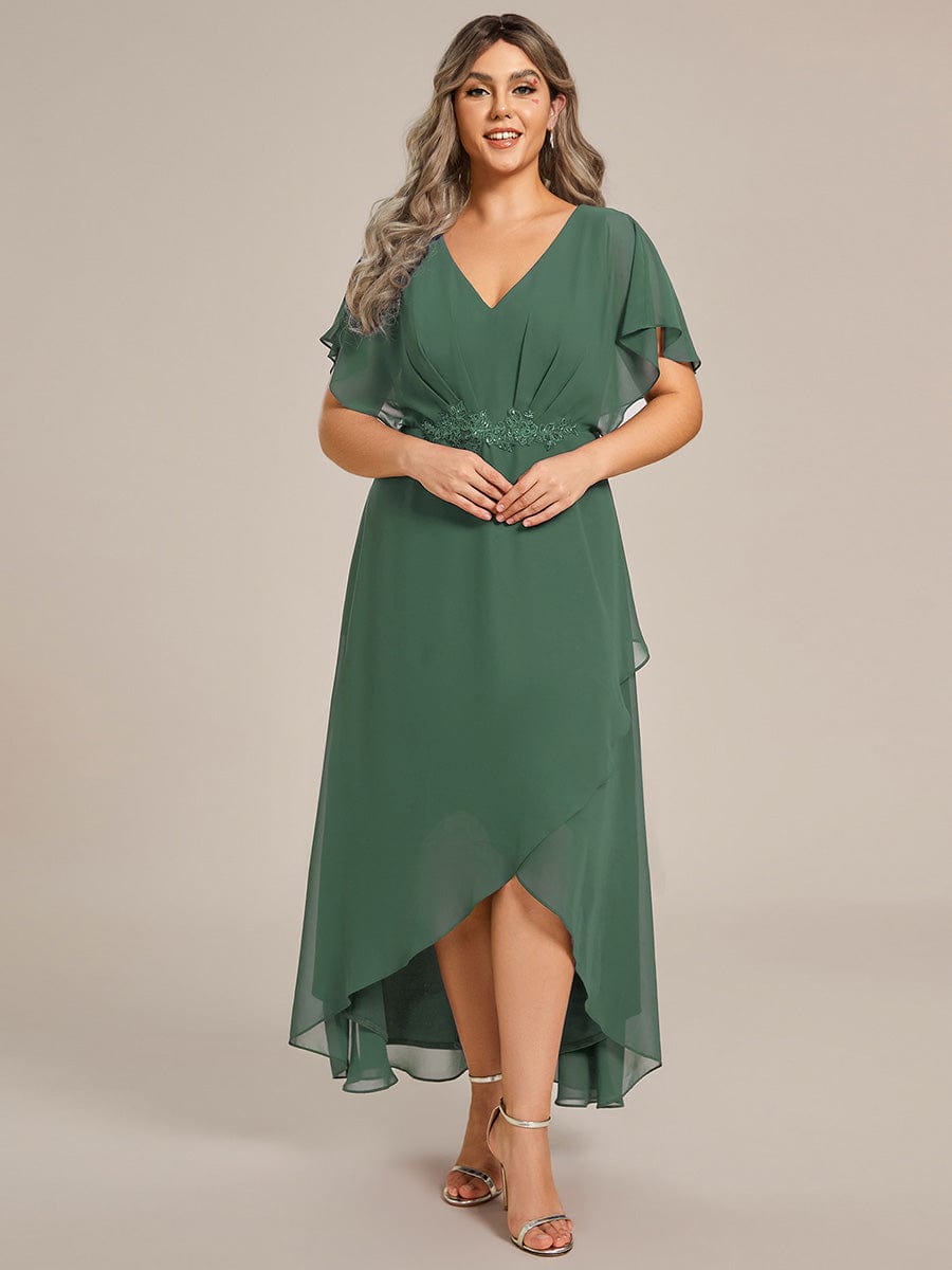 pretty LILAS|Plus Size Chiffon Midi A-Line Ruffle Sleeves Bridesmaid Dress