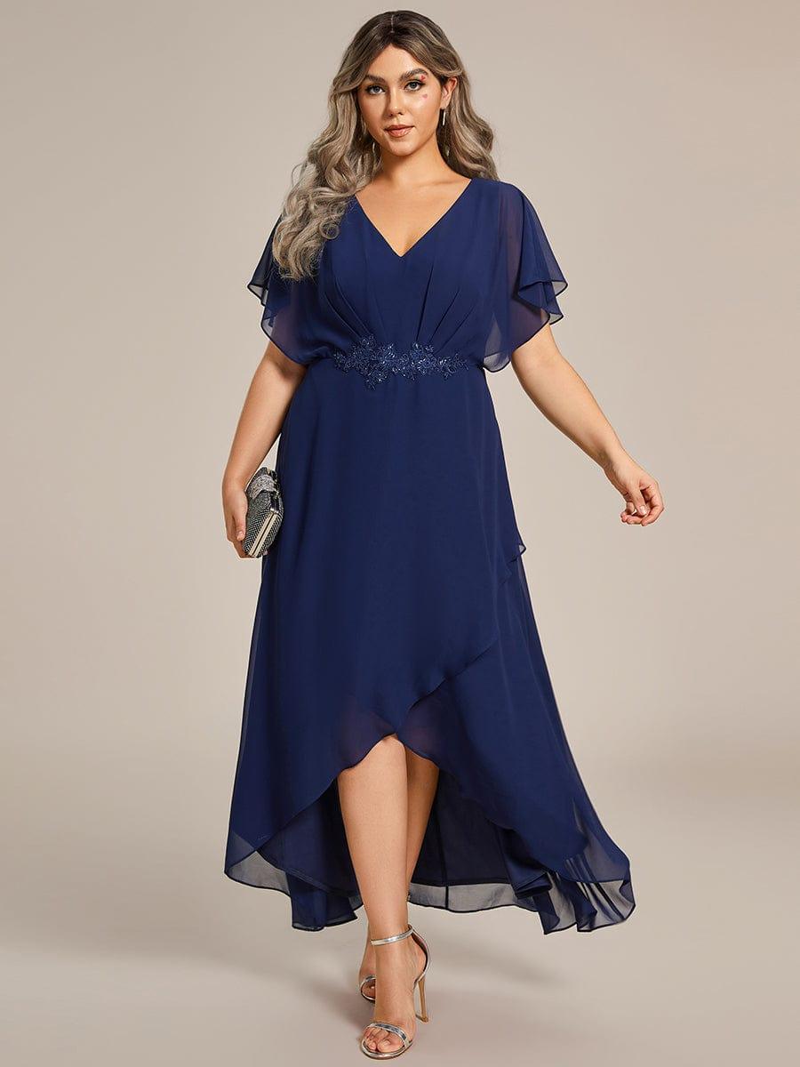 pretty LILAS|Plus Size Chiffon Midi A-Line Ruffle Sleeves Bridesmaid Dress