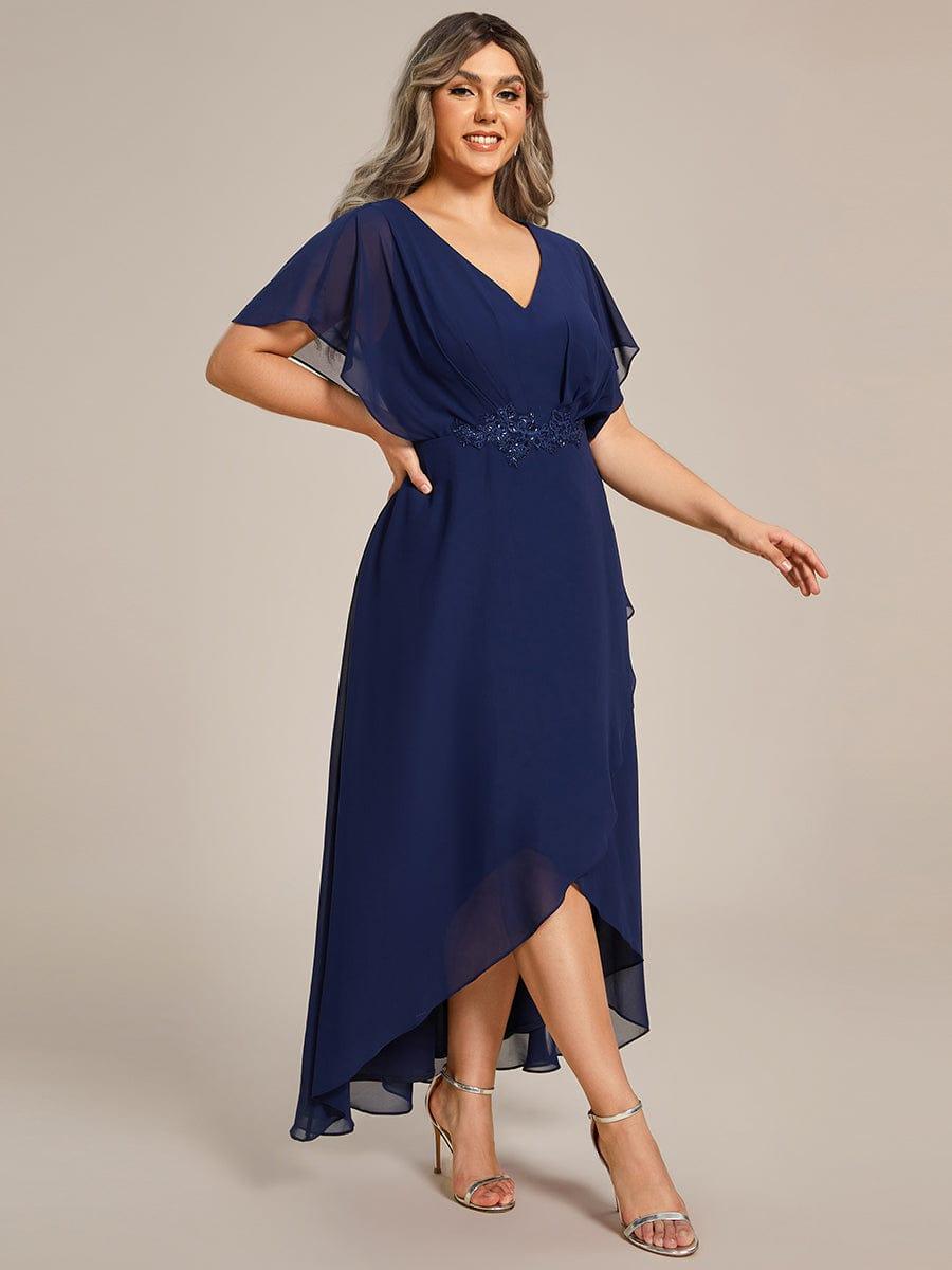 pretty LILAS|Plus Size Chiffon Midi A-Line Ruffle Sleeves Bridesmaid Dress