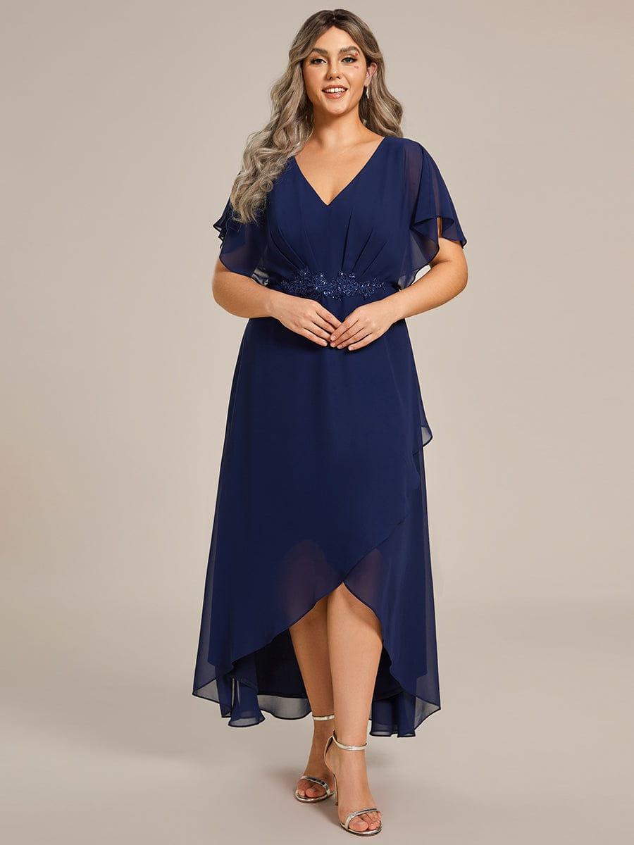 pretty LILAS|Plus Size Chiffon Midi A-Line Ruffle Sleeves Bridesmaid Dress