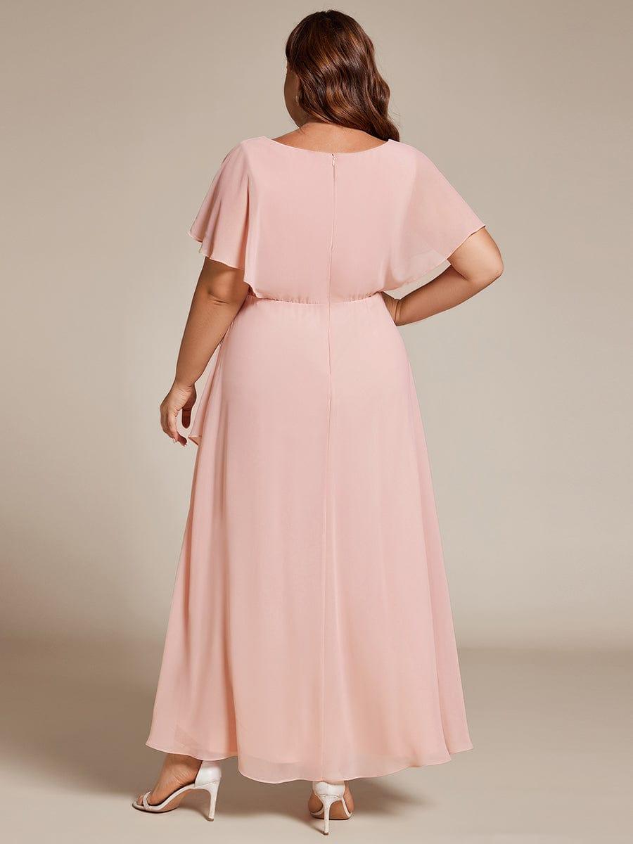 pretty LILAS|Plus Size Chiffon Midi A-Line Ruffle Sleeves Bridesmaid Dress