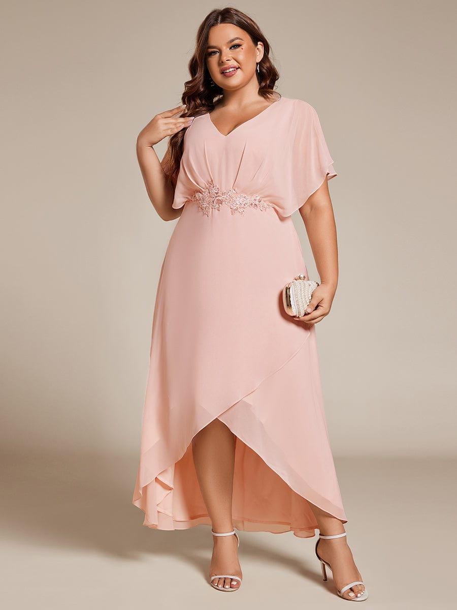 pretty LILAS|Plus Size Chiffon Midi A-Line Ruffle Sleeves Bridesmaid Dress