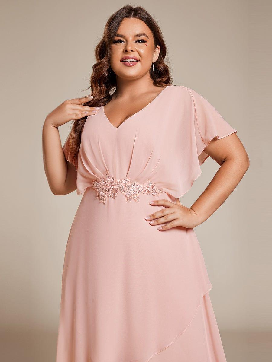 pretty LILAS|Plus Size Chiffon Midi A-Line Ruffle Sleeves Bridesmaid Dress