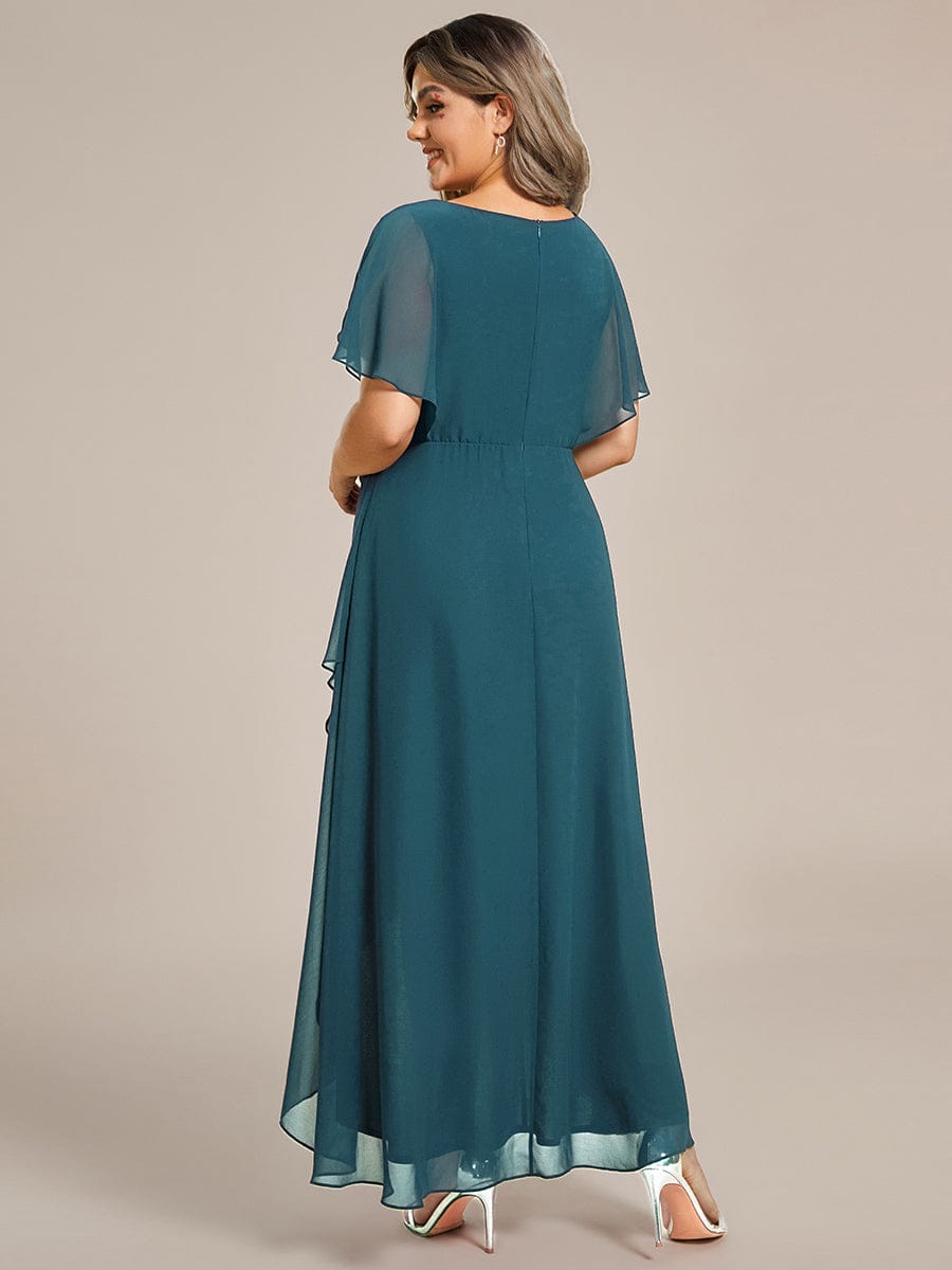 pretty LILAS|Plus Size Chiffon Midi A-Line Ruffle Sleeves Bridesmaid Dress