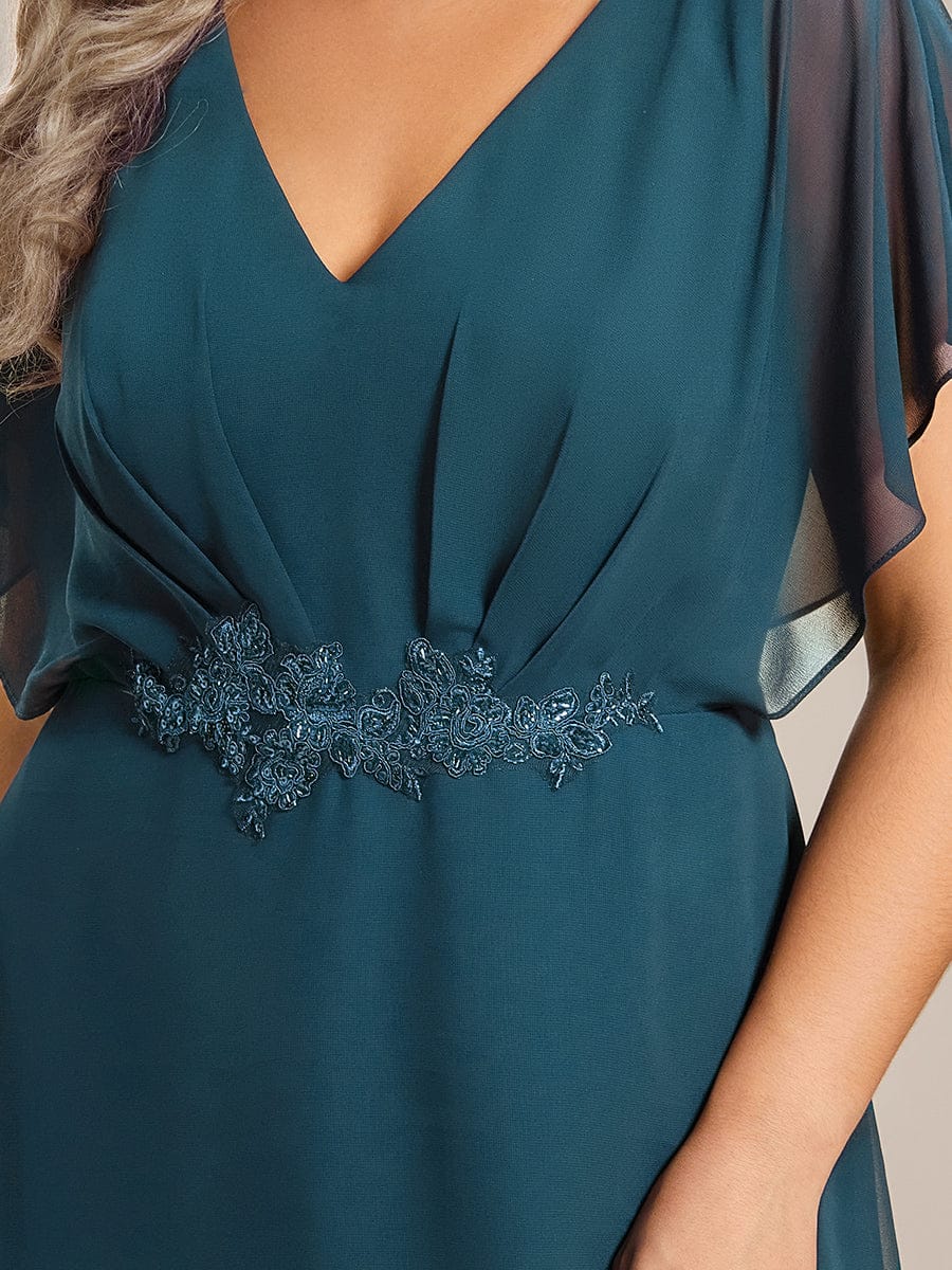 pretty LILAS|Plus Size Chiffon Midi A-Line Ruffle Sleeves Bridesmaid Dress