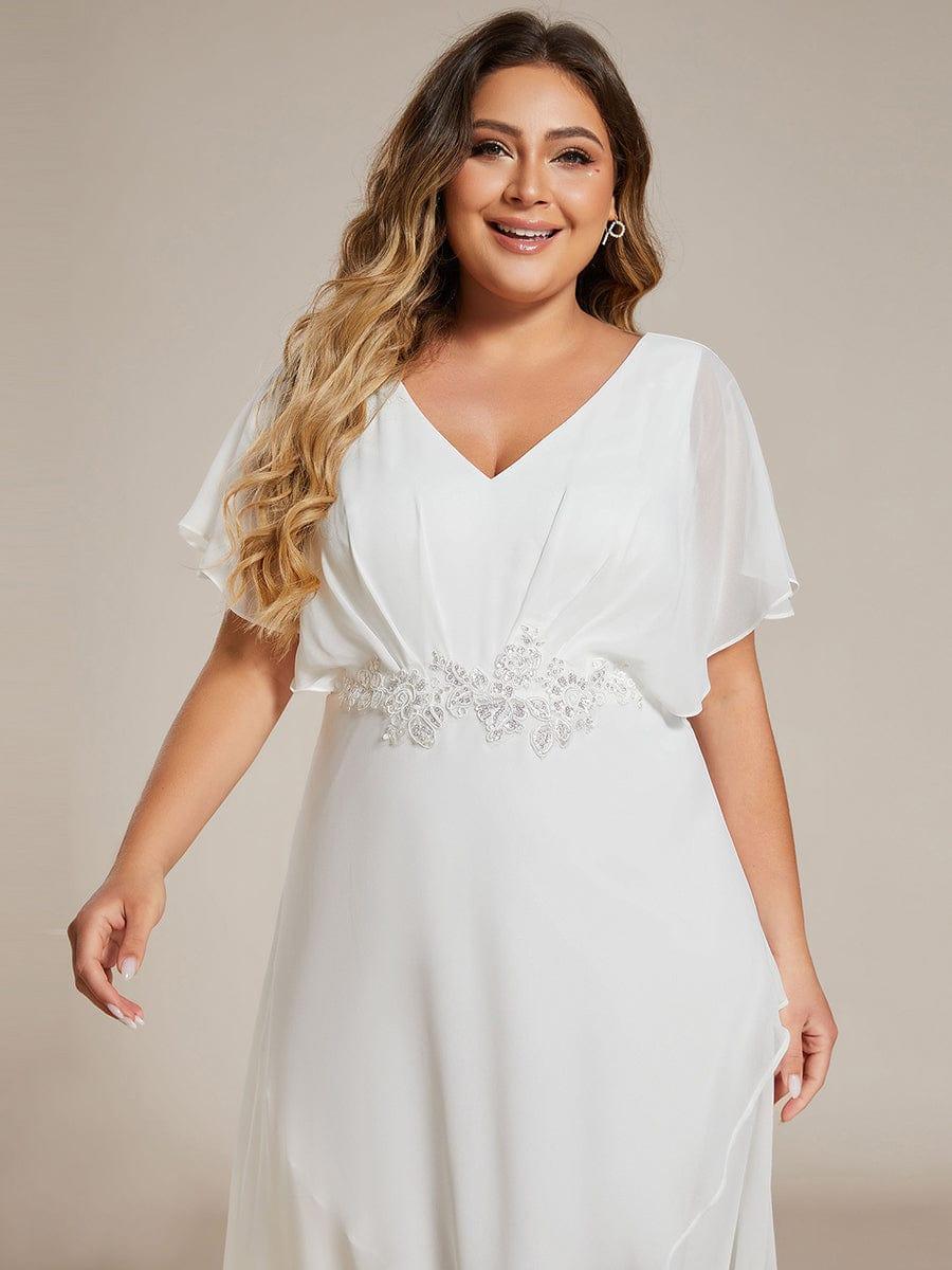 pretty LILAS|Plus Size Chiffon Midi A-Line Ruffle Sleeves Bridesmaid Dress