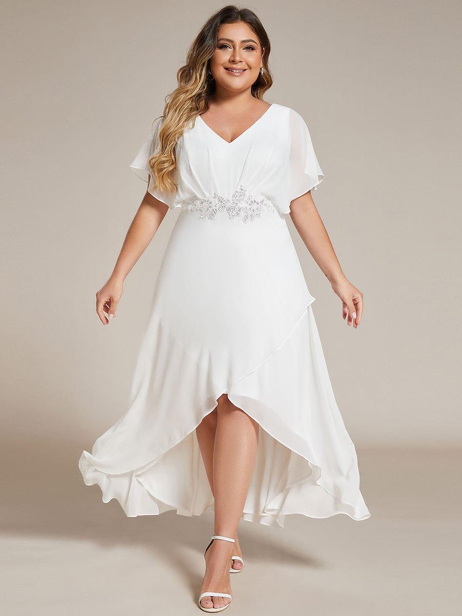 pretty LILAS|Plus Size Chiffon Midi A-Line Ruffle Sleeves Bridesmaid Dress