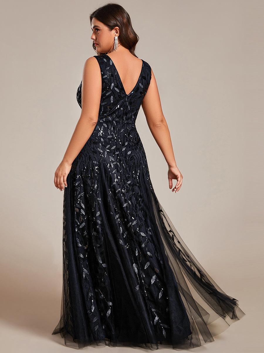 pretty ZOEY|Plus Size Sparkling Sleeveless Leaf Sequin A-Line Formal Evening Dress
