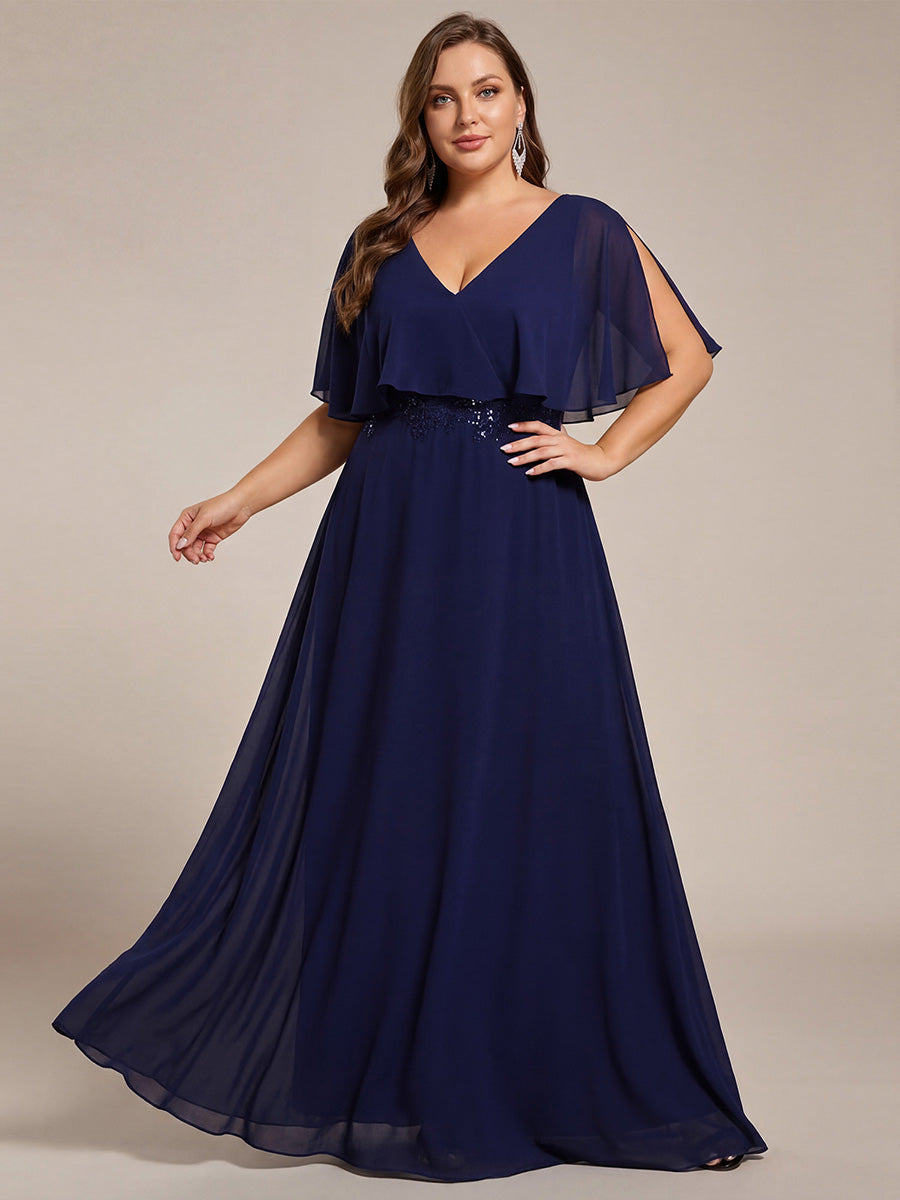 pretty MAXINE|Plus Size Chiffon Formal Maxi Dress with Batwing Sleeves