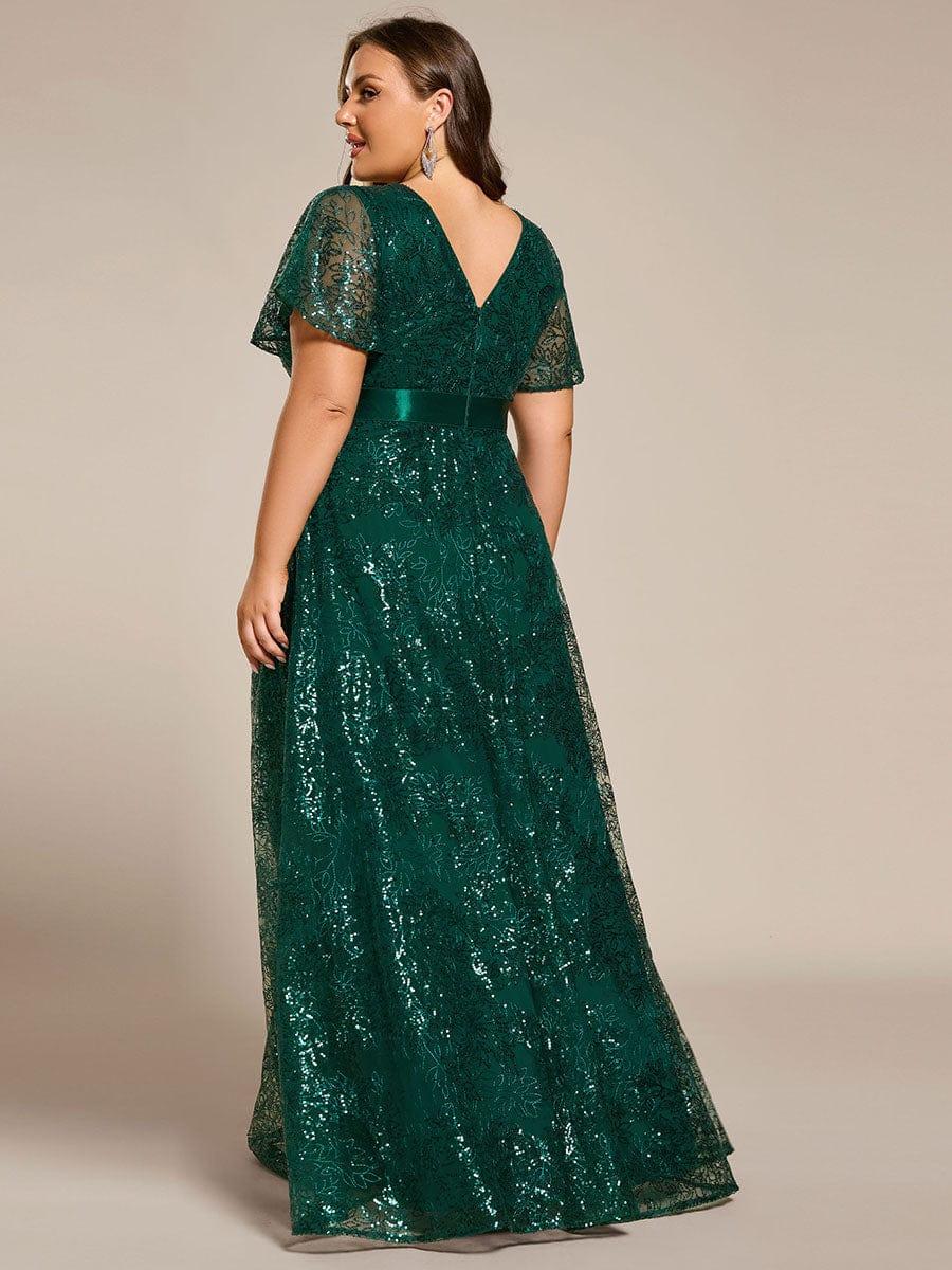 pretty CORY|Plus Size Illusion Sequin V-neck Short Sleeve Maxi Formal Dress
