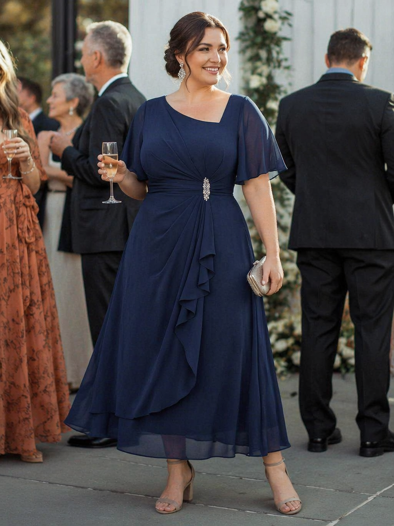 pretty LILOU| Plus Size Chiffon Ruffle Sleeve Formal Dress
